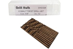 DRILL HULK 1/8-Inch Cobalt Steel M35 Jobber Length Twist Drill Bits for Hard Metal, Stainless Steel, Pack of 12