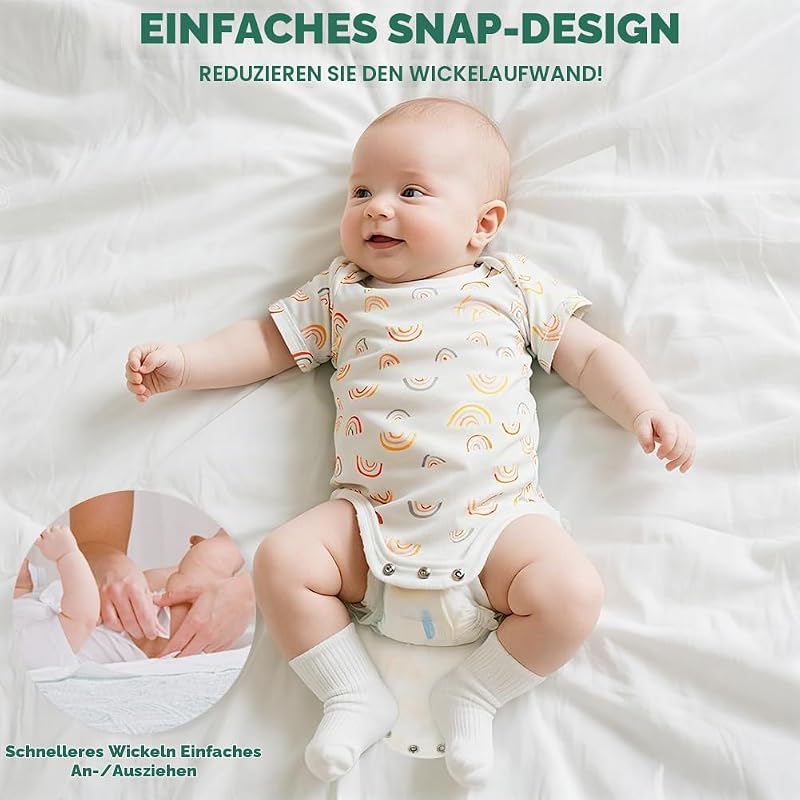 5er Pack Baby Body Kurzarm, Unisex Baby Set Kurzarm Bodys aus 100% super weicher Baumwolle, Baby Body mit Druckknöpfen für Neugeborene Baby Jungen und Mädchen 3-6m (B)