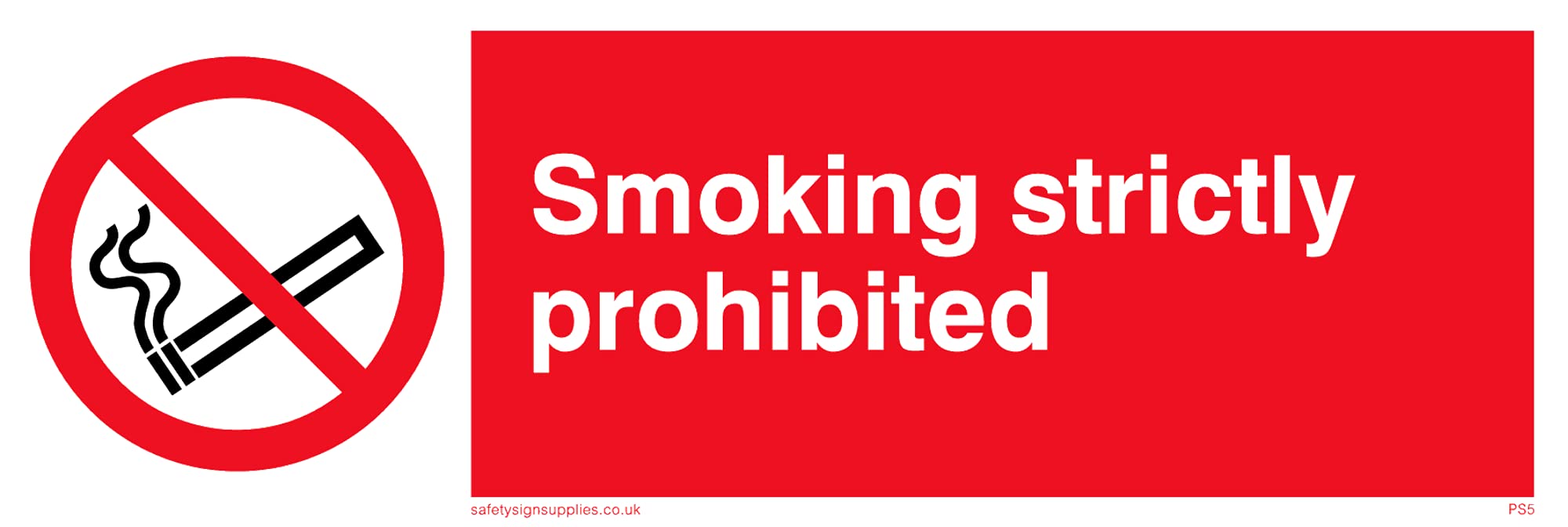 Pack of five - Smoking Strictly Prohibited Sign - 150x50mm - L15