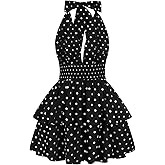 Floerns Women's Plus Size Cheetah Halter Short Dress Sleeveless Shirred Layered Ruffle Hem Y2k Going Out Mini Dresses