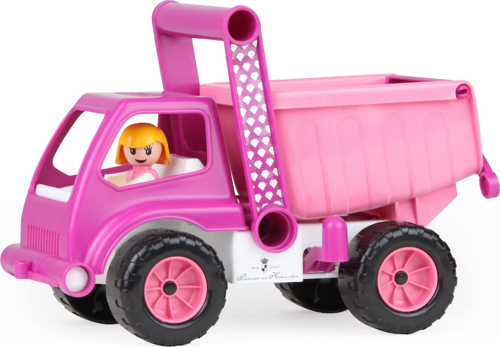 Lena 04101 - Prinzessin von Hohenzollern dump truck, construction vehicle approx. 27 cm, dump truck, truck with play figure, dump truck for girls from 2 years onwards, play vehicle in pink