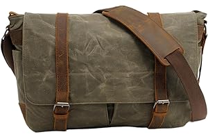 Large Capacity Canvas Messenger Bag 15", Vintage Rugged Satchel Crossbody Bag for Men Travel Work College (Waterproof), Green