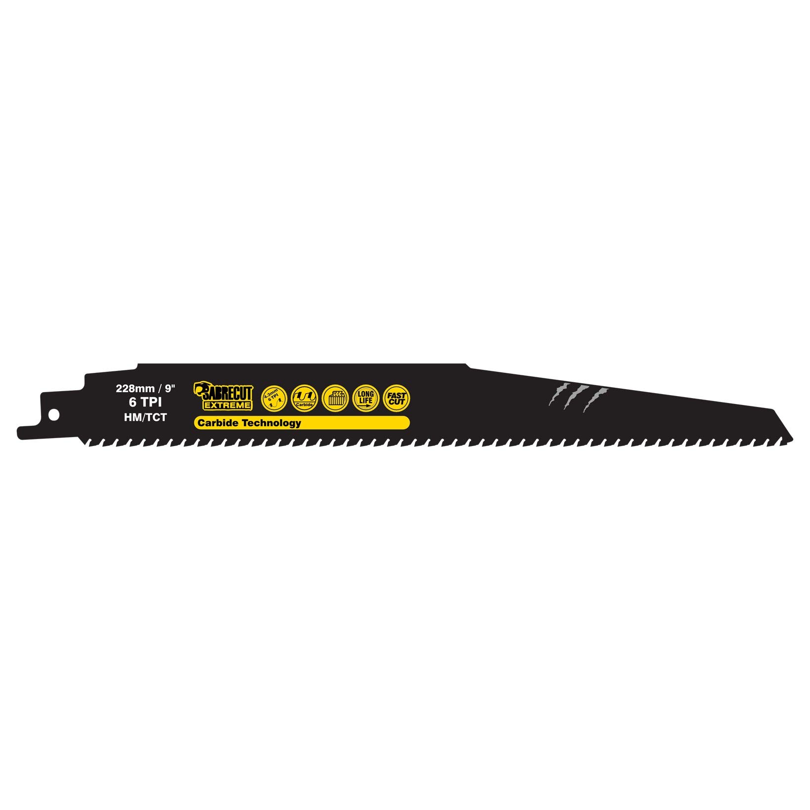 1 x SabreCut SCRS1140HM Tungsten Carbide 228mm 6 TPI S1140HM Aerated Concrete Brick Plastic and Metal Straight Cutting Reciprocating Blade