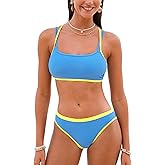 CUPSHE Women's Bikini Sets Two Piece Swimsuit Square Neck Colorblock Bathing Suits Adjustable Double Straps