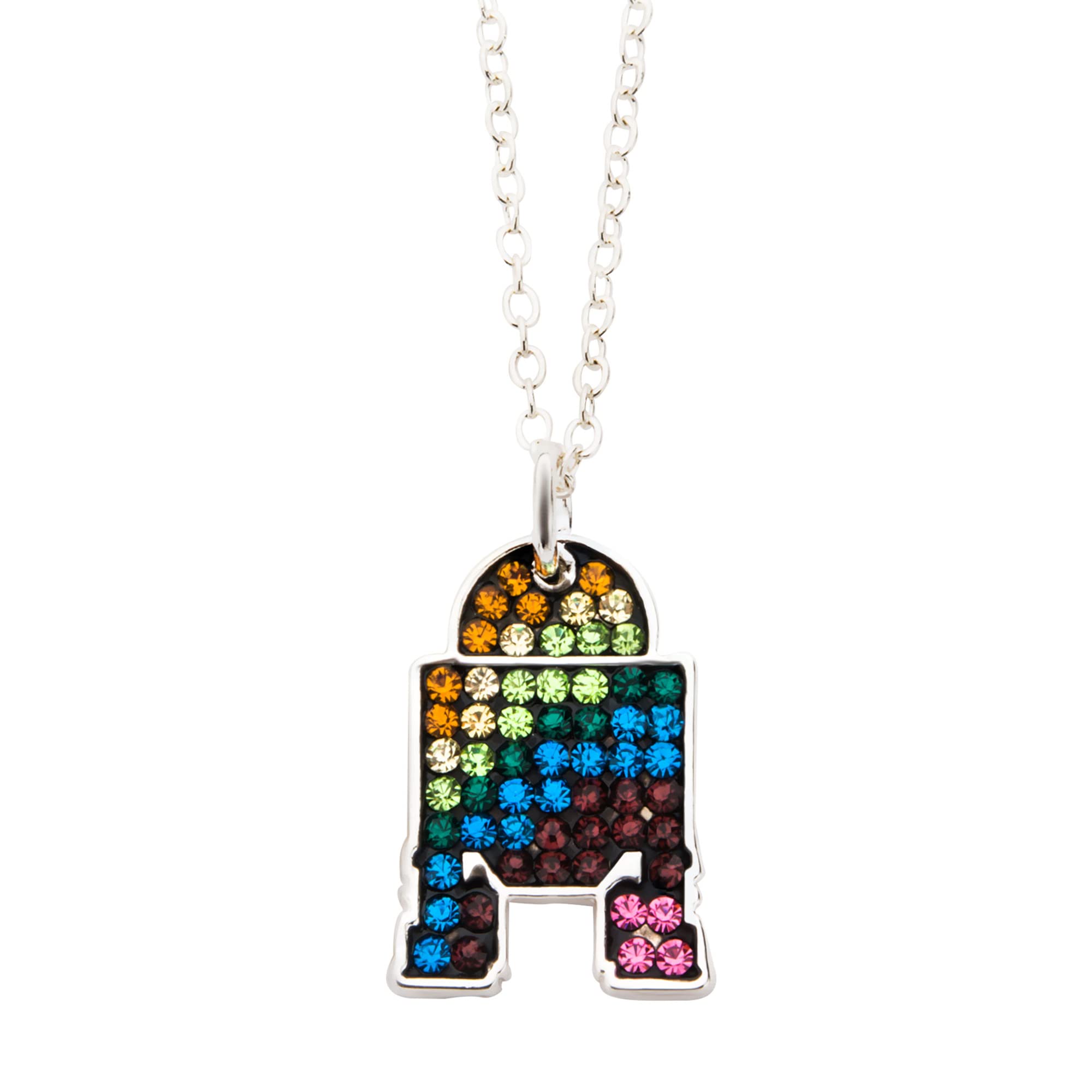 Star Wars Jewelry R2-D2 chapado en plata para mujer con collar con colgante de gema arcoíris, talla única (SALES1SWMD)