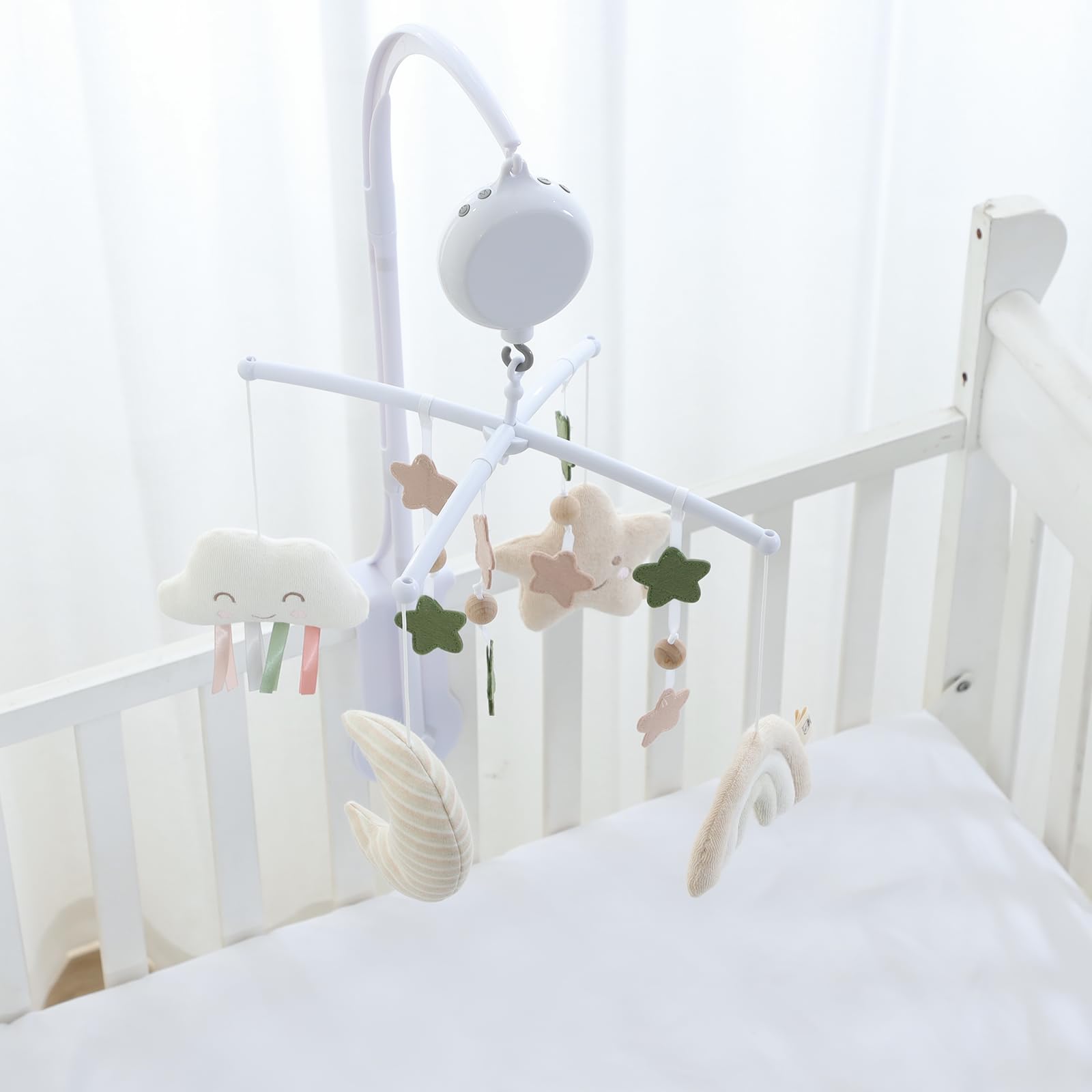 COTTONBEBE Mobile Baby,Baby Spieluhr mit 35 Musik,Einstellbare Lautstärke,Einfach anzubringen,Stoppt nach 30 Minuten automatisch,Perfekte Geschenk Für Jungen und Mädchen(Regenbogen) (Regenbogen) 7