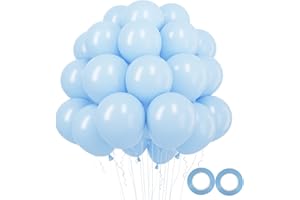 RUBFAC Pastel Blue Latex Party Balloons 100pcs 12 Inches Light Blue Balloons for Birthday Baby Shower Gender Reveal Wedding Anniversary, Light Blue Ribbon