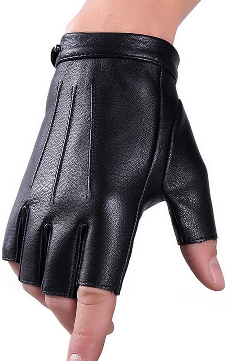 Fingerless Driving Gloves PU Faux Leather Outdoor Sport Half Finger Glove for Men Women Teens