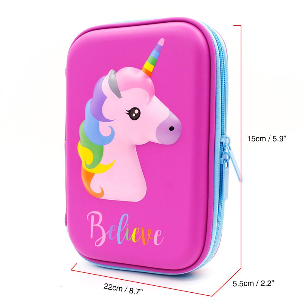 Cute Unicorn Embossed Hardtop Pencil Case Kids Large Pen Holder Box