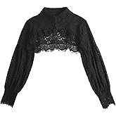 Mrotrida Women's Detachable Shirt Fake Collar Puff Long Sleeve Fake Collar Tops Hollow Out Eyelash Floral Lace Collar