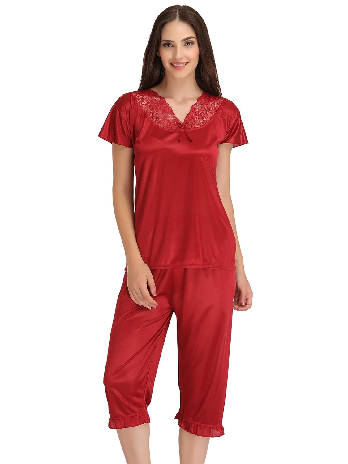 clovia women's satin top & capri set