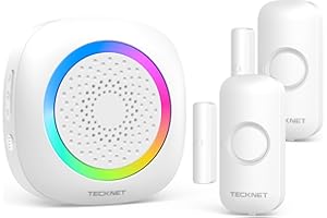 TECKNET Door Sensor Chime for Door Opens 2 Sensors+1 Receiver, Wireless Door Sensor with 1000 FT Operating Range, RGB Indicat