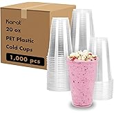 Karat [1,000 ct] 20oz Plastic Cups, Clear Disposable Cold Cup for Iced Coffee, Smoothies, and More, 98mm (C-KC20)