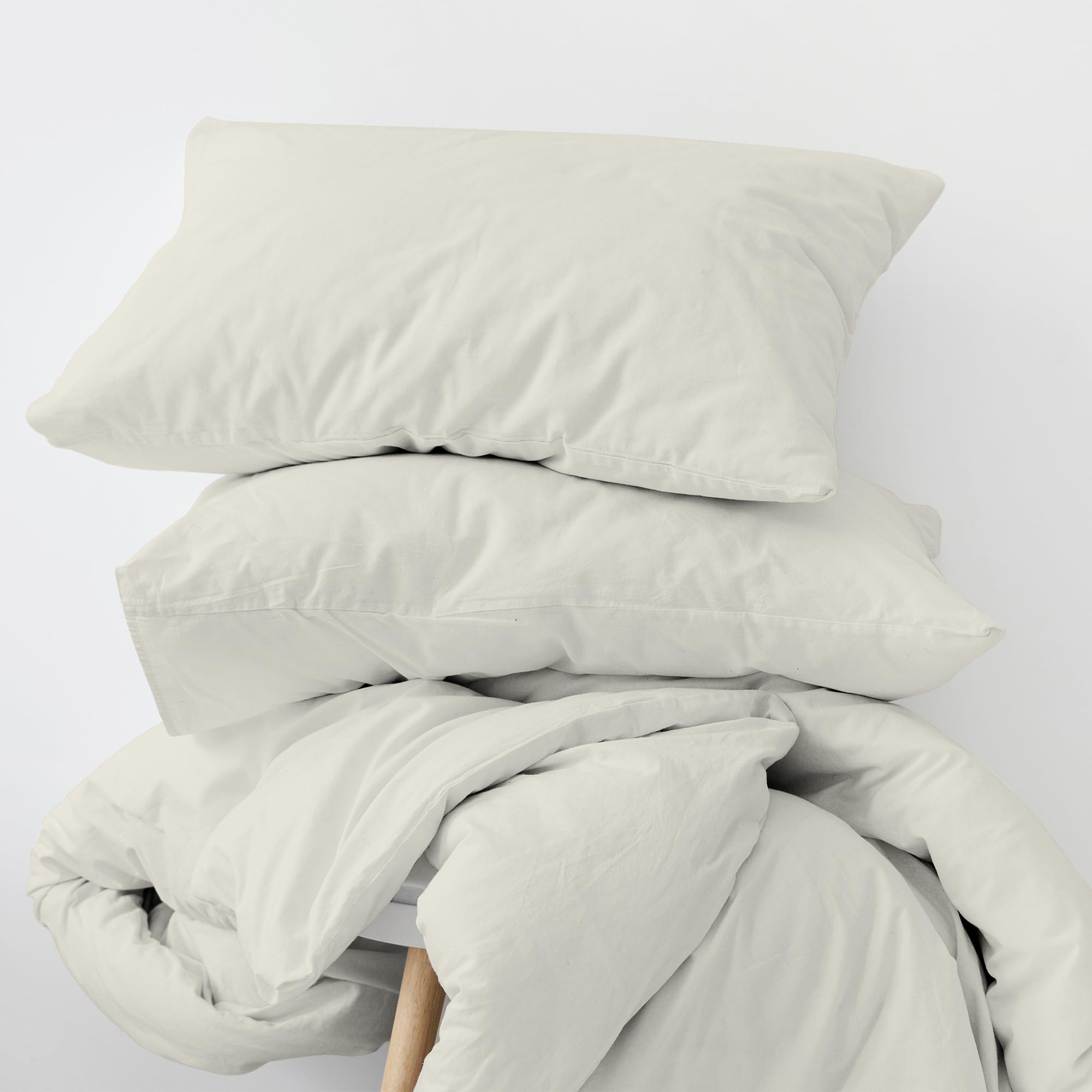 The Cotton Exchange Manchester 600 TC King Size Duvet Cover Set (1 Duvet Cover & 2 Pillow Cases) - Soft & Silky - Cotton Rich with Button Closure - Sateen Weave Bedding Set - Ivory