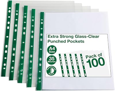 Summit A4 Glass Clear Punched Pockets 100 Pack Universal Multi-Punched