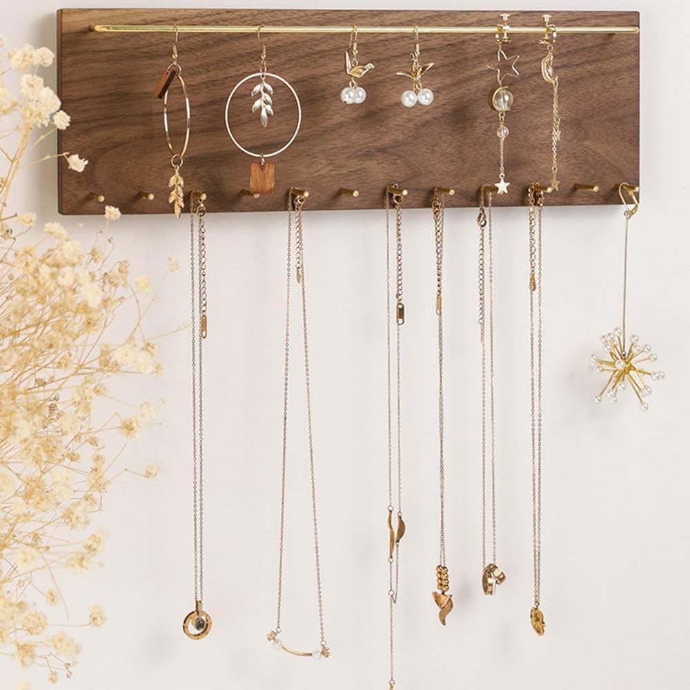 Jewelry Organizer Versatile Walnut Wood Jewelry Display Stand for Wall Mount