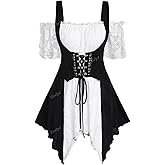 ROSE GAL Rosegal Women Plus Size Gothic Cold Shoulder Top Medieval Renaissance Corset Shirt
