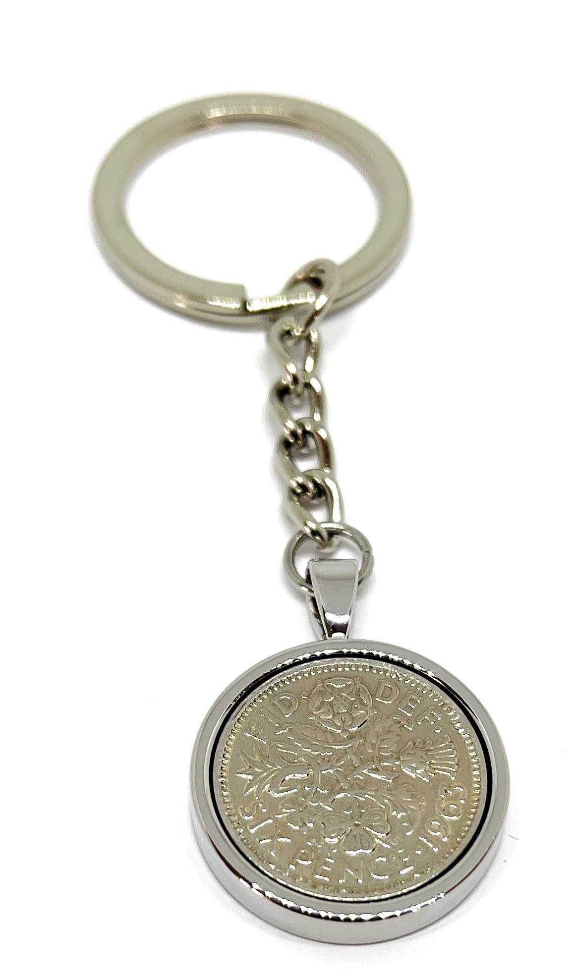 1963 63rd Birthday Keyring-British Sixpence Keyring- Mum, Dad, Brother, Sister- 63rd Birthday-Coin Keyring, Sixpence Coin, 63rd Anniversary Silver