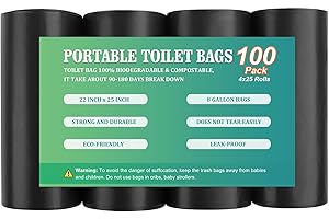 TAGLUMO 100 PCS Portable Toilet Bags for Camping, Biodegradable Porta Potty Bags - 8 Gallon Thickened Waste Bags Fit for 5 Gallon Bucket, Camping Poop Bag, Trash Bags for Home Boating Travel Outdoor