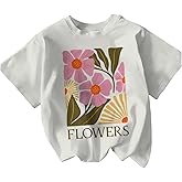 RoseSeek Women's Flower Graphic Tees Tops Crew Neck Short Sleeve Summer T Shirt Casual Cute Tops