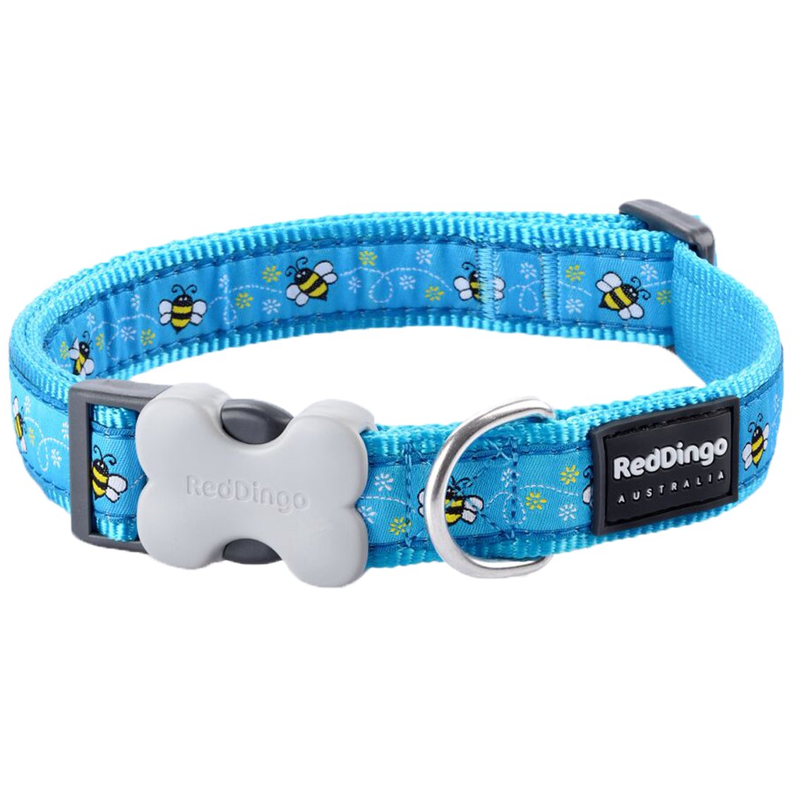 Red Dingo Bucklebone Dog Collar Design, Bumble Bee Turquoise, Large 25mm