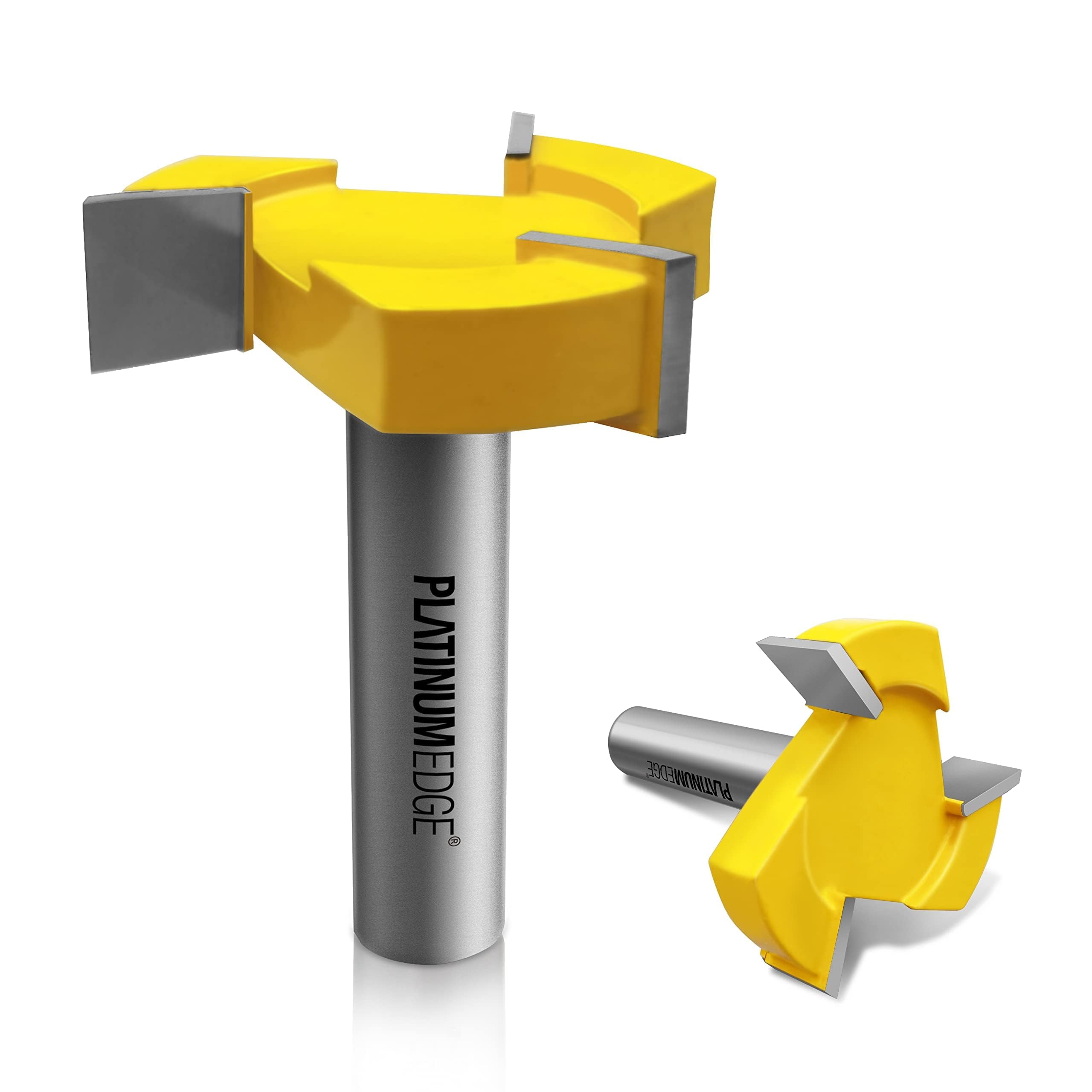 PLATINUMEDE Spoilboard Surfacing Router Bit, 1/2 inch Shank 2 inch Cutting Diameter, 3 Wings Slab Flattening Router Planer Bit, Professional Woodworking Tools