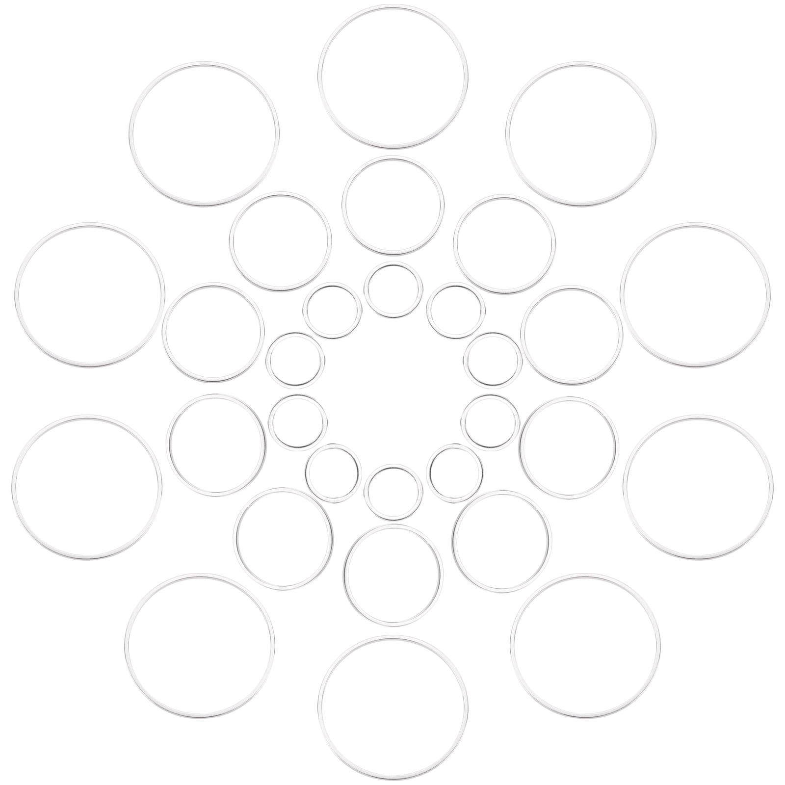 CREATCABIN 1 Box 30Pcs 3 Sizes Beading Hoops Brass Open Bezel Linking Rings 925 Sterling Silver Plated Hollow Round Connector Links Circle Frame Pendants for DIY Jewelry Making Earrings Findings