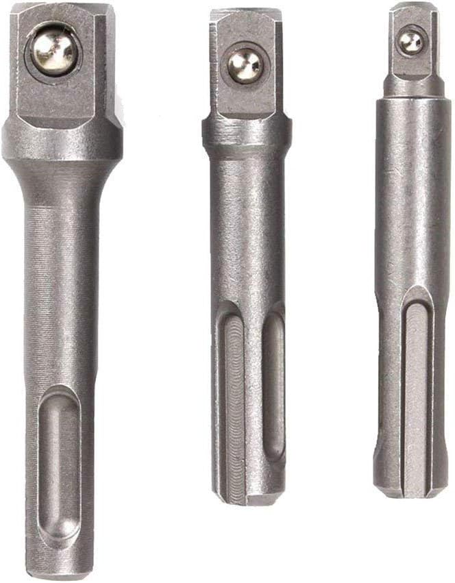 Gasea 3pcs 1/4" 3/8" 1/2" SDS Plus Shank Socket Impact Driver Adapter Power Extension Drill Bar Bit, Silver