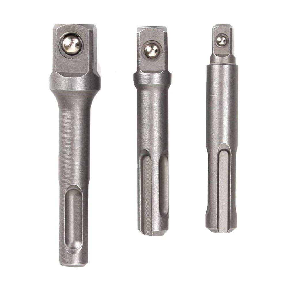 Gasea 3pcs 1/4" 3/8" 1/2" SDS Plus Shank Socket Impact Driver Adapter Power Extension Drill Bar Bit