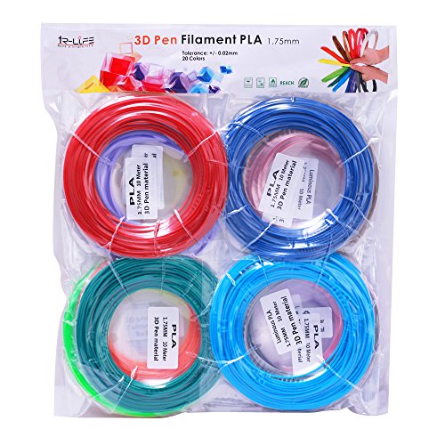 3D Pen PLA Filament Refills - 656 Linear Feet 20 Different Colors Include 4 Colors Glow In the Dark, 1.75mm PLA 3D Printing Pen Plastic Tolerance +/-0.02mm