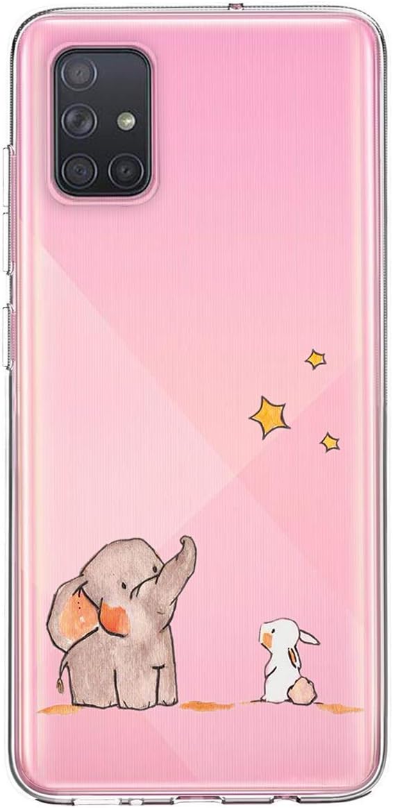 Pacyer Compatible Samsung Galaxy A51 Case, Black Red Rose Shockproof Cute Animals Protective Silicone Case Cover Bumper and Transparent Shock-Resistant Slim Flexible TPU Anti Dropping Shell