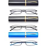 Slim Pocket Reading Glasses Men Women, Compact Readers Super Clear Lens, Spring Hinge Metal Frame Eyeglasses