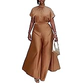 Seltaon Womens Summer 2 Piece Outfits Satin Short Sleeve Tops Wide Leg Palazzo Pants Vacation Going Out Sets