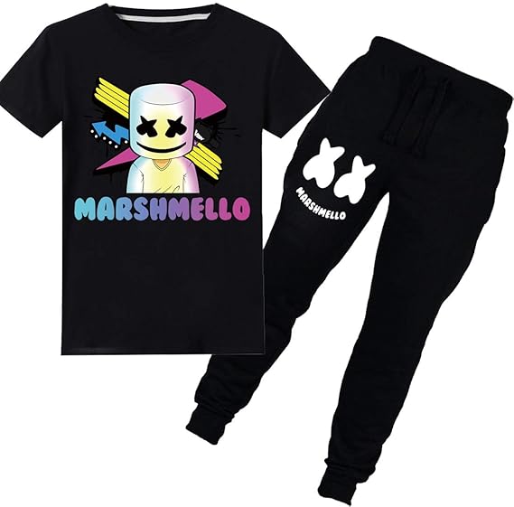 PANOZON Mädchen Jogginganzug mit Marshmello Aufdruck Sportlich 2pcs Jumpsuit Fitnessanzug