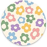 Round Mouse Pad, Colorful Vintage Groovy Flowers Customized Premium-Textured Mouse Mat,Washable Mousepads with Cloth, Non-Slip Rubber Base Small Mousepad, 7.9×7.9×0.12 inches