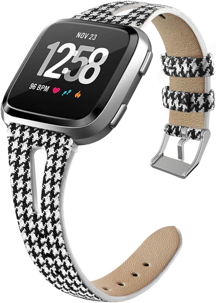 GHIJKL Compatible with Fitbit Versa/Versa 2/Versa Lite/Special Edition Bands, Slim Vintage Woven Fabric Bands Replacement Accessories Strap Versa for Women Men