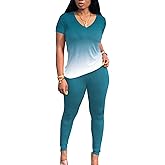 Lounge Sets for Women 2 Piece Summer Casual Jogger Workout Outfits Short Tops Long Pant Sweat suit leggings set