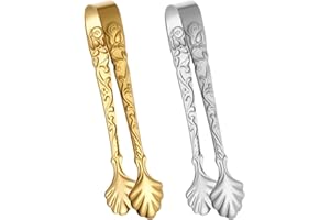 BRUISLARD Sugar Cube Tongs 2Pcs Ice Tong Gold & Silver Rose Handle Sugar Tongs Mini Serving Tong with Vintage Rose Relief Handle Stainlesssteel Ice Cube Clip Small Food Clip for Tea and Coffee Party Bar Dessert