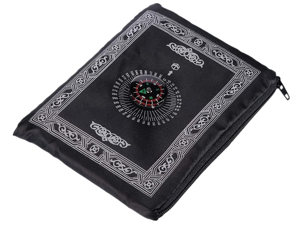 Anlising Islamic Travel Prayer Mat, with Compass Pocket Sized Carry Bag and Attached Compass Prayer Rug Portable Polyester 60100cm