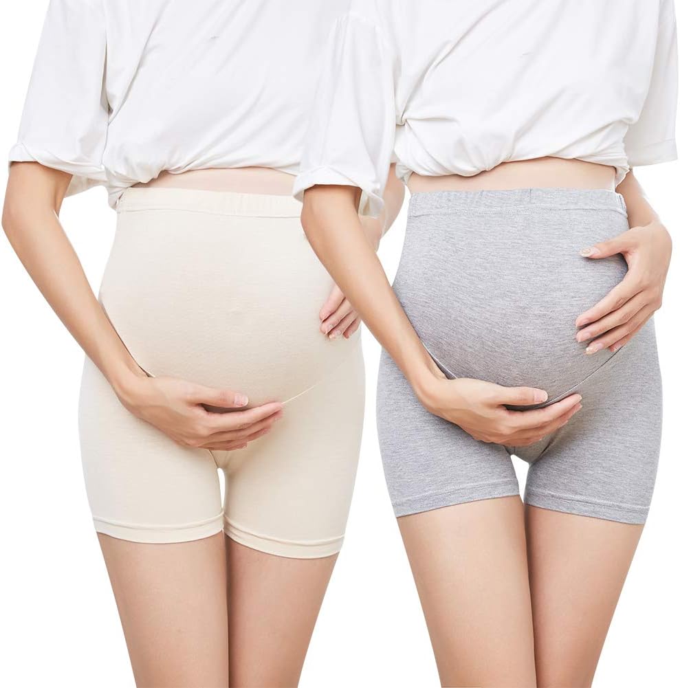 OuYun 2 Pack Women's Soft and Seamless Pregnancy Boyshorts Maternity Shapewear Belly Support