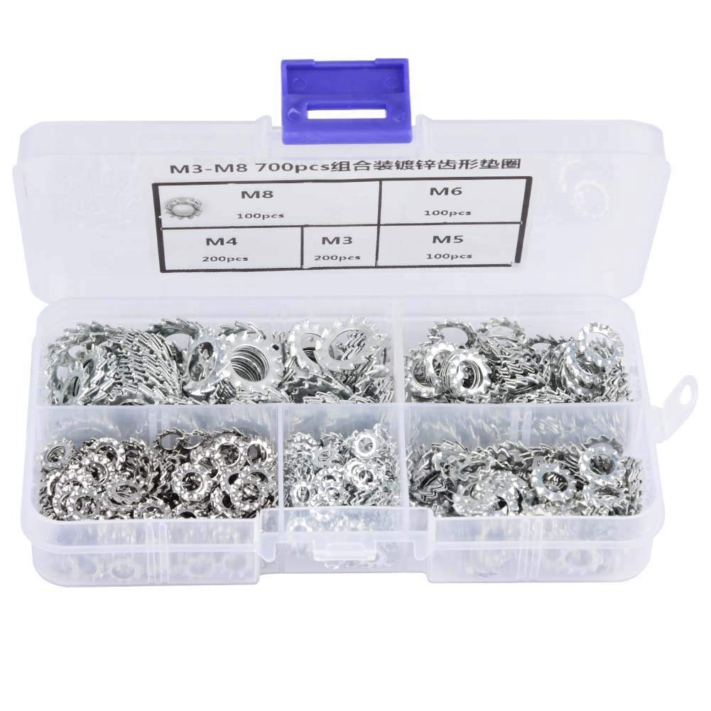 Vikye 700pcs Galvanized Steel Lock Washer Set, M3/M4/M5/M6/M8 Flat Lock Washers