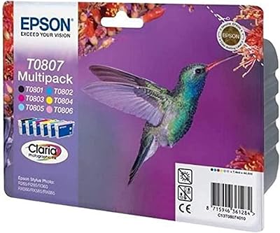 Epson T0807 Multipack Ink Cartridges Black Yellow Cyan Magenta Light Magenta