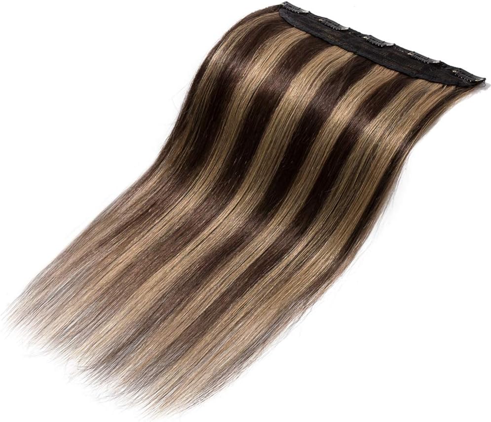 Silk-co One Piece Clip on Hair Extensions Seamless Clip in Hair Extension Human Hair Highlighted 3/4 Half Head Real Remy Hair (16 inch-45 grams - Image 5