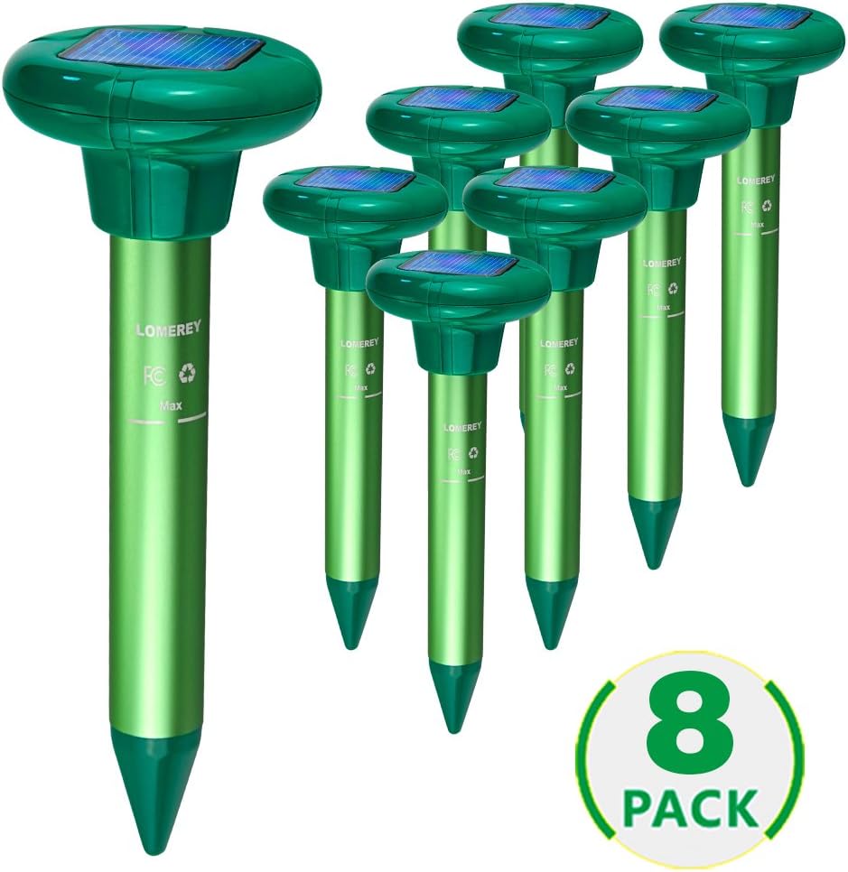 LOMEREY 8 Pack Mole Repellent Solar Gopher Repellent Vole Repellent Rodent Repellent Ultrasonic Mice Repellent Ultrasonic Pest Repeller Rat Repellent Pest Control Products