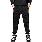 CAMLAKEE Boys Stretch Cargo Pants Kids Drawstring Elastic Waist School Youth Twill Joggers Pants