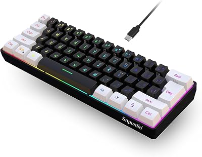 Snpurdiri 60% Gaming Keyboard UK Layout RGB Detachable USB-C Black White