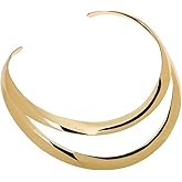 Jerollin Two-layers Stainless Steel Silver Statement Open Choker Bib Necklace