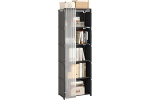 Dttwacoyh 6 Tier Single Bookcase, Assembled Bookshelves,with Curtains,Large-Capacity Cube Storage Organizer, Bedroom, Office, Living Room(Black)
