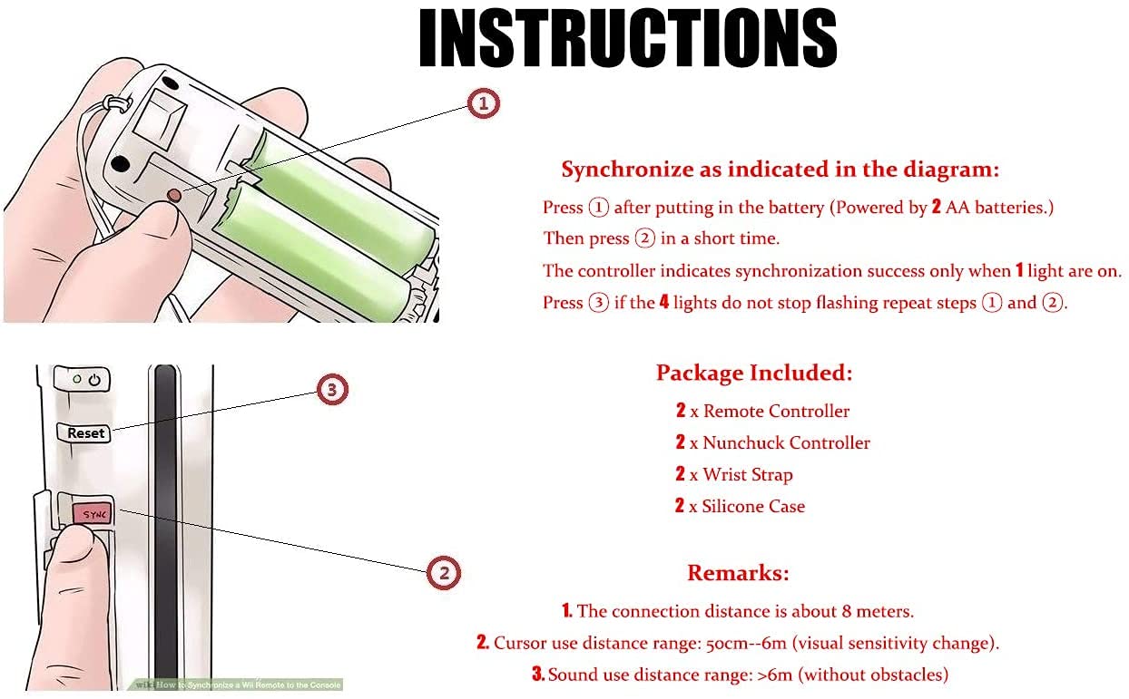 Burcica Controller for Wii Remote and Nunchuck, Wireless Controllers Compatible with Wii/Wii U with Silicone Case and Wrist Strap (Black)
