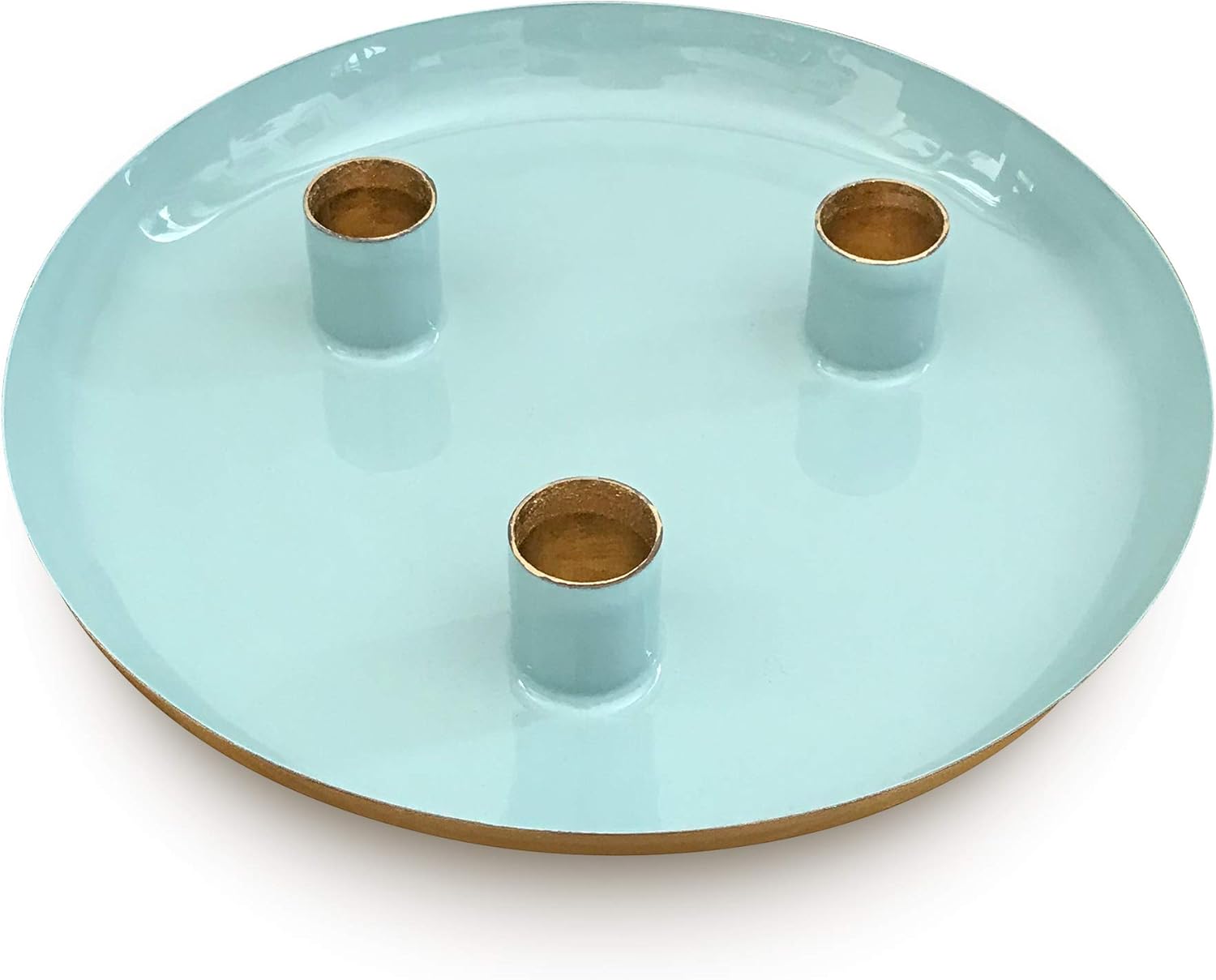 Allegorie Candle Holders for Dining Table Centrepieces | 3 Candle, Turquoise and Gold Candleholder | Create Boho Scandinavian Decor with a Candle Plate, Stand and Tray | Metal Candlestick Holder: Home & Kitchen